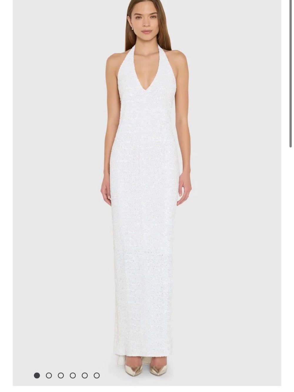 Amanda Uprichard Esther Gown in Sequin / White Sequin Halter Maxi Dress